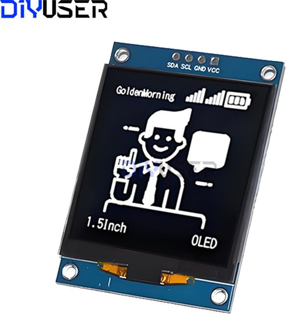 DIYUSER OLED-Displaymodul 1,5 Zoll mit 128x128 Pixeln, SH1107 Treiber, I2C Schnittstelle, 4-Pin, Blau - Bild 1