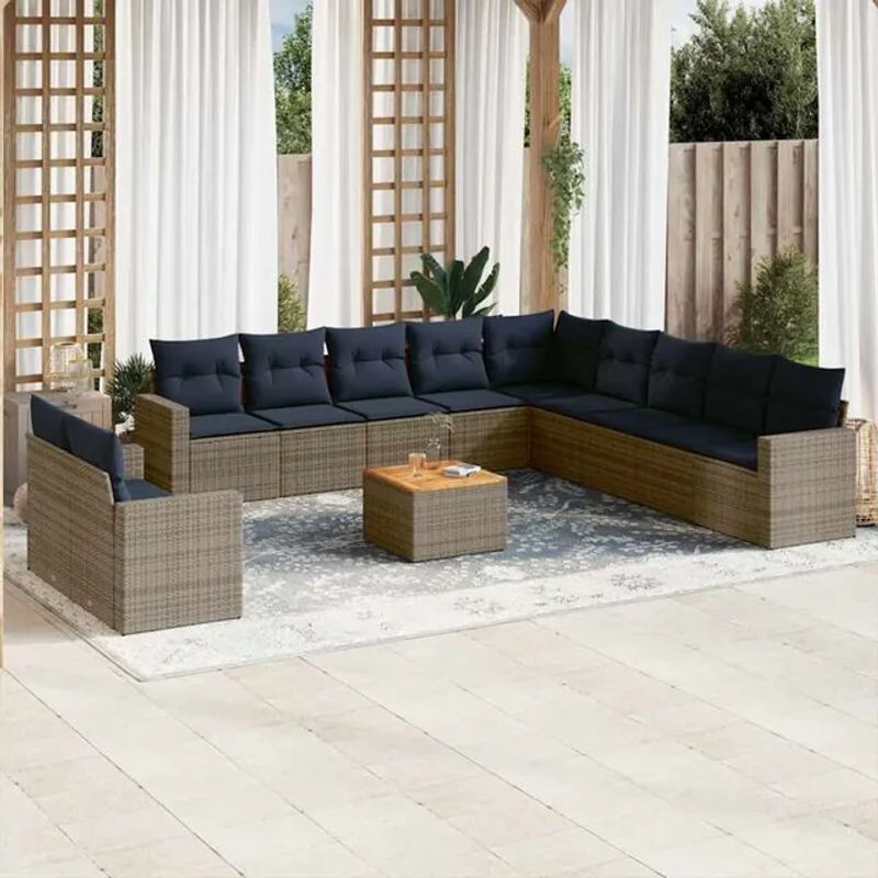 12-tlg. moderne Garten-Sofagarnitur mit Kissen aus grauem Poly-Rattan von vidaxl - Bild 1