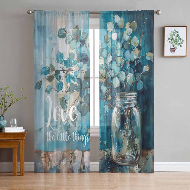 Super Six Chiffon-Fenstervorhang mit Eukalyptusblatt-Motiv in Grau, Breite: 135 cm, Höhe: 114 cm - Bild 1