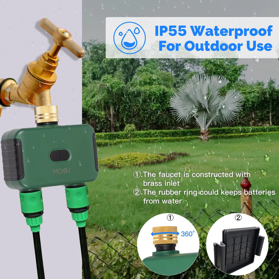 MOES Tuya Smart ZigBee 2-Wege-Wassertimer mit Messinganschluss und Filter, programmierbarer Bewässerungstimer in Grün, kompatibel mit Alexa und Google Home - Bild 5