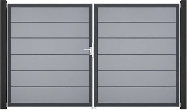 GroJa Tor Basicline Premium 2-flügelig Silbergrau B: 306 cm, H: 180 cm DIN Links mit Sichtschutz - Bild 1