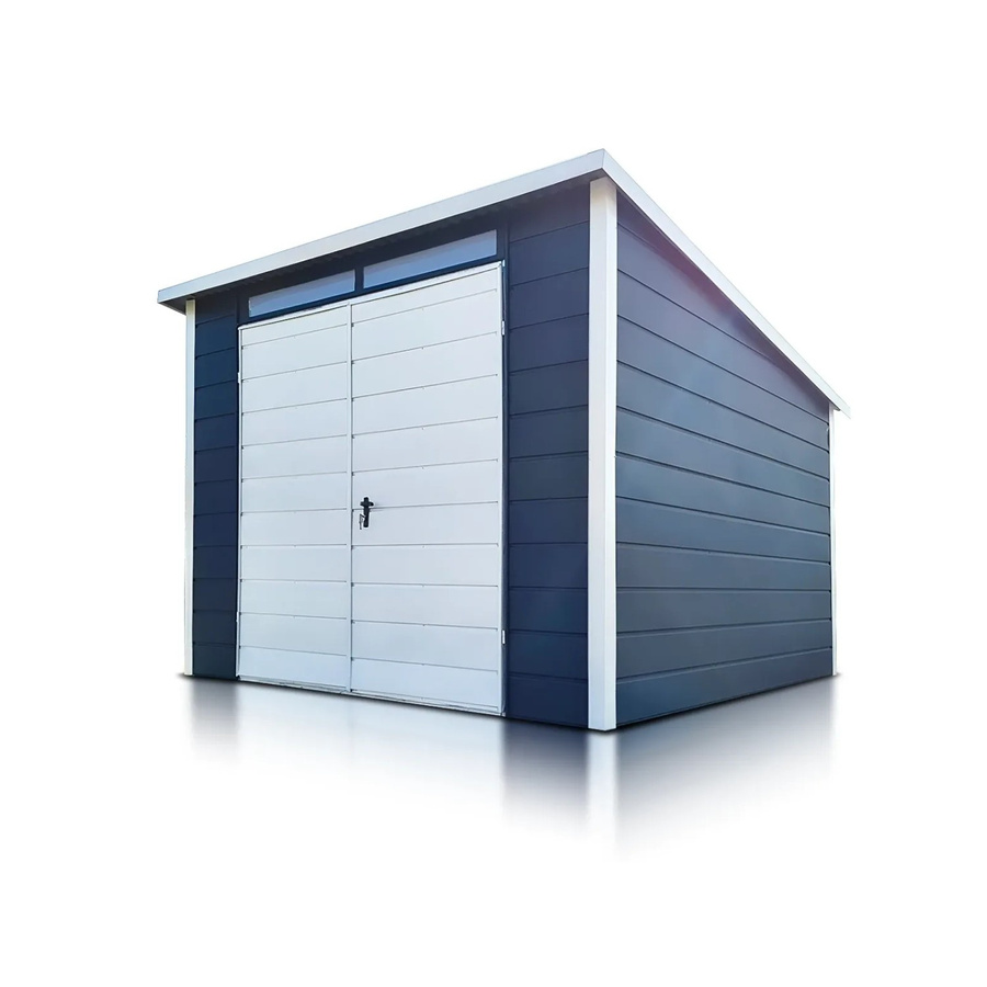 Liderstal Gerätehaus Premium aus Blech mit Pultdach in Graphit und weißem zweiflügeligem Tor, B/T: 300 x 300 cm - Bild 2