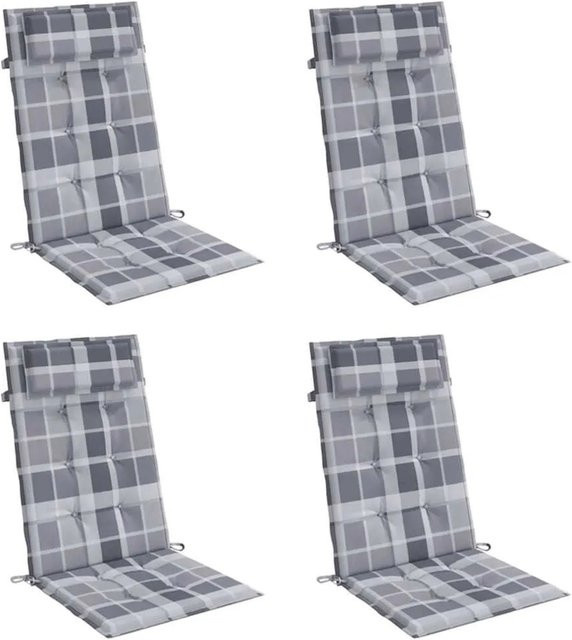vidaXL Hochlehner-Auflagen 4er-Set Grau Karomuster aus wasserabweisendem Oxford-Polyester - Bild 1