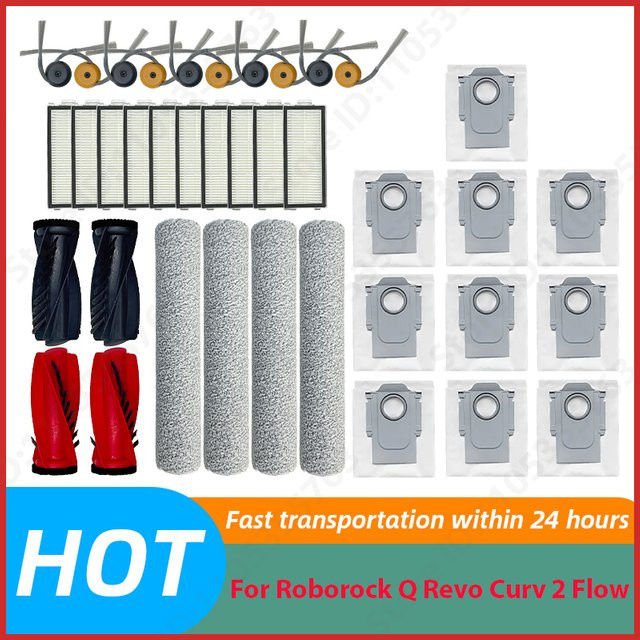 Roborock Q Revo Curv 2 Flow Ersatzteil-Set mit Hauptbürste, Seitenbürste, Rollenmopp und Staubbeuteln für deinen Roboterstaubsauger - Bild 1