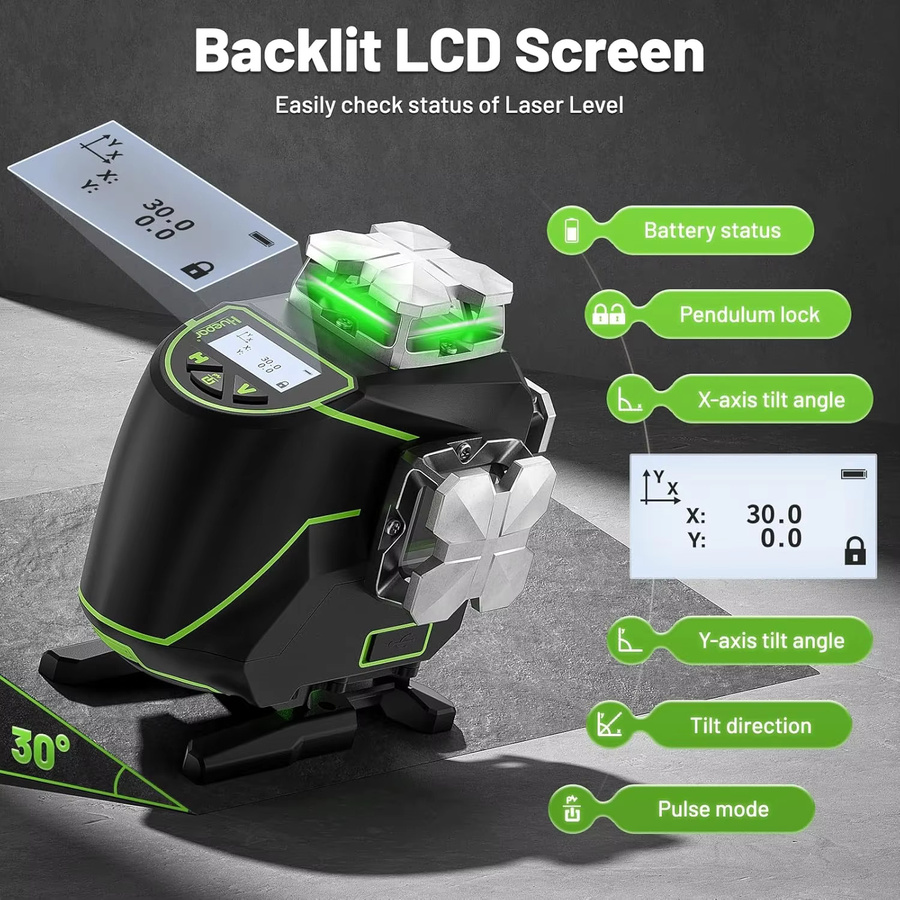 Huepar 4D Selbstnivellierender Laser Level mit 16 Linien, 4x360 Grad Kreuzlinien, LCD-Bildschirm, Bluetooth-Fernbedienung und Detektor für Fliesenböden - Bild 3