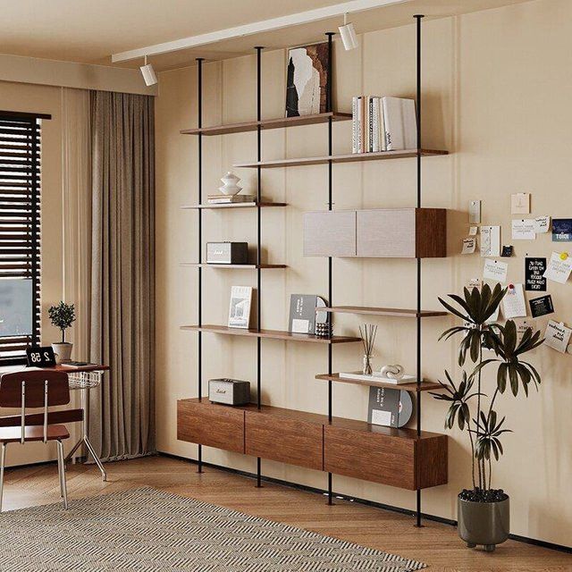 OAKCIA FYBF Bücherregal aus massivem Holz, minimalistisches und modernes Standregal mit Vitrine, B/T/H: 60,0 x 5,0 x 280,0 cm - Bild 1