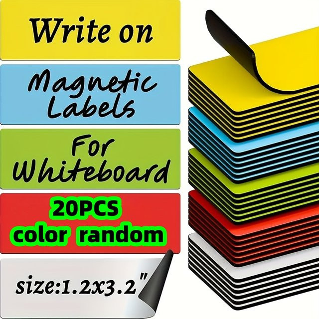 20-teiliges Set bunte magnetische Etiketten, wasserfeste und beschreibbare Whiteboard-Aufkleter in Multicolour für Kühlschrank, Büro und Regal - Bild 1