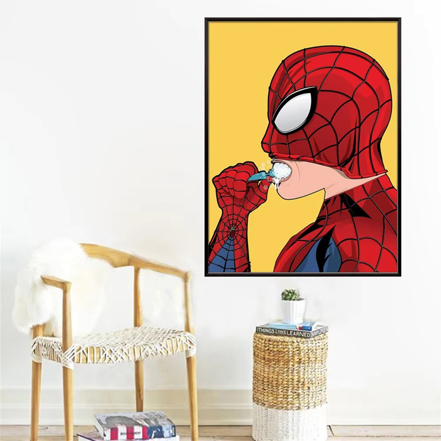 Marvel Spiderman Zähneputzen Leinwandgemälde Kayou Rahmenloses Wandbild für die Badezimmer-Dekoration in Mehrfarbig - Bild 2