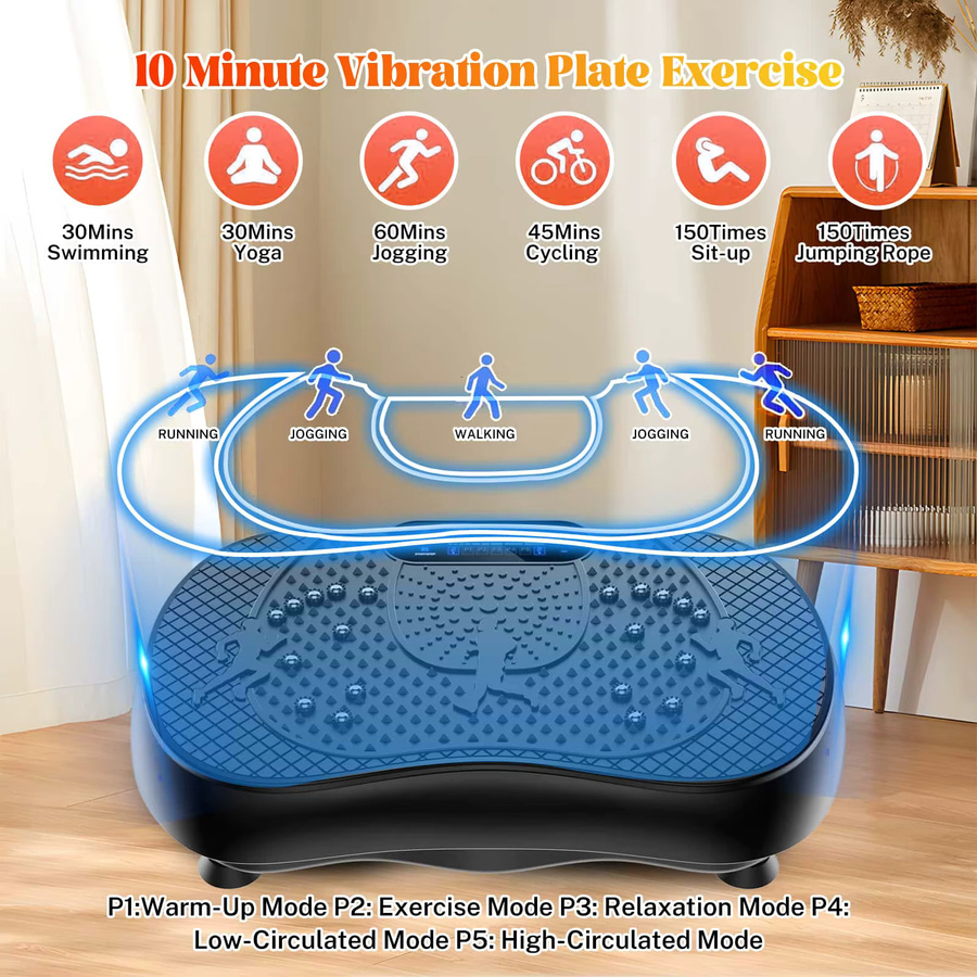 Betuyoo Vibrationsplatte Fitnessgerät in Schwarz mit 180 Geschwindigkeitsstufen, LCD-Touchscreen, Bluetooth-Musik, 5 Automatikmodi und magnetischer Massage, Belastbarkeit bis 150 kg - Bild 5