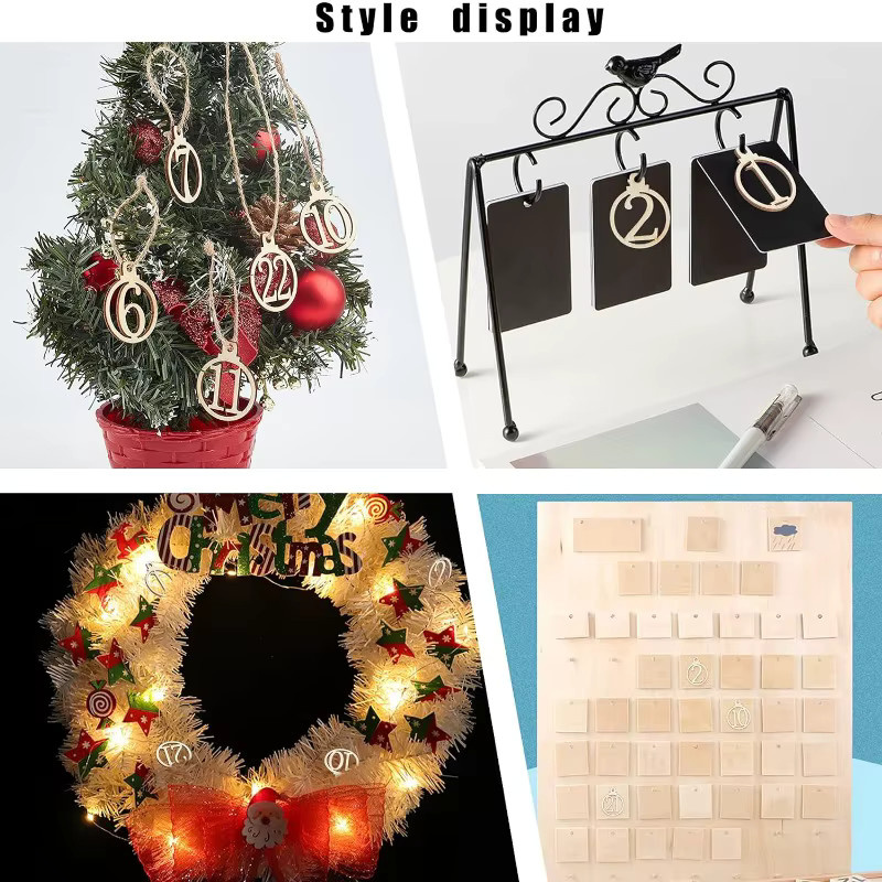100 Stück Holz-Nummernanhänger für Adventskalender und Weihnachtsbaum als Countdown-Dekoration - Bild 5