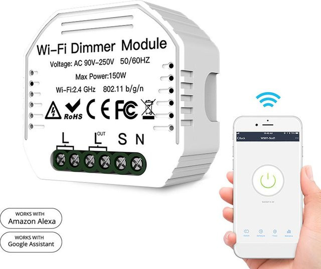 TOMTOP JMS WLAN-Dimmermodul in Weiß mit App-Fernbedienung und Sprachsteuerung für intelligente Lichtsteuerung (90–250 V) - Bild 1