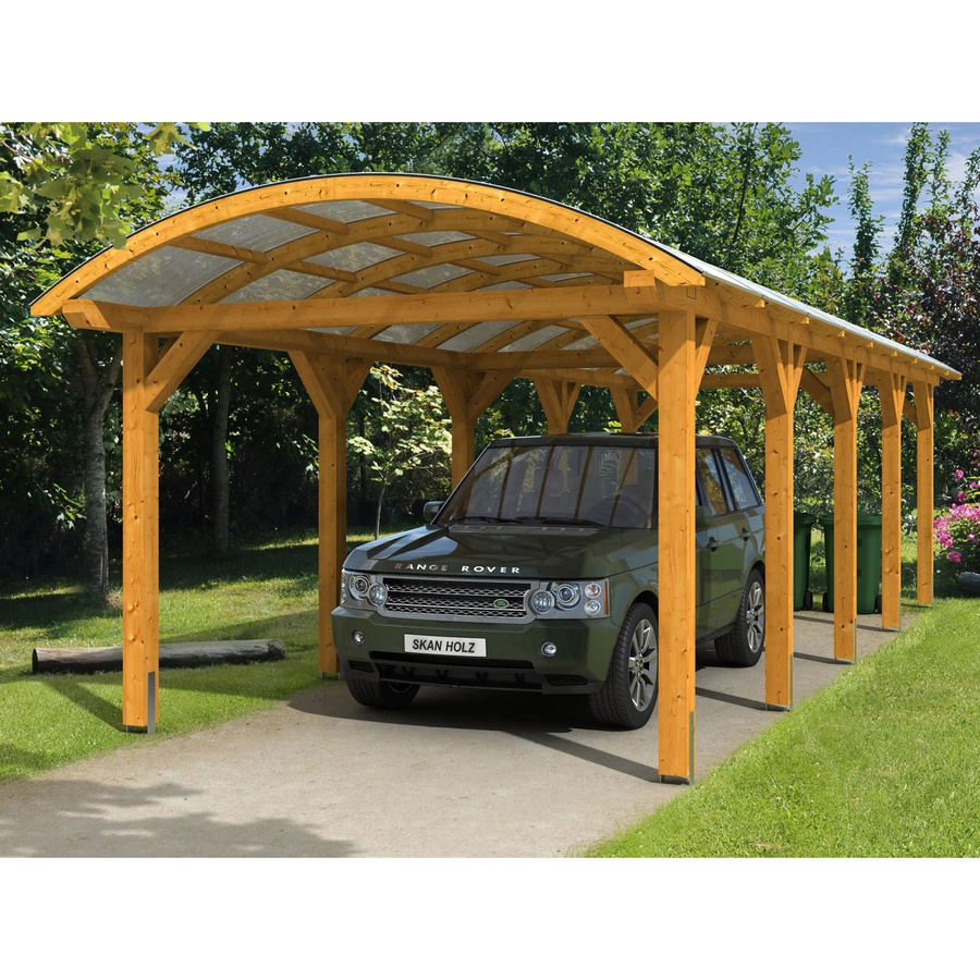 Skan Holz Carport Franken Bogendach mit Doppelstegplatten aus Polycarbonat, Farbe: beige, B/T/H: 376 x 969 x 293 cm - Bild 2