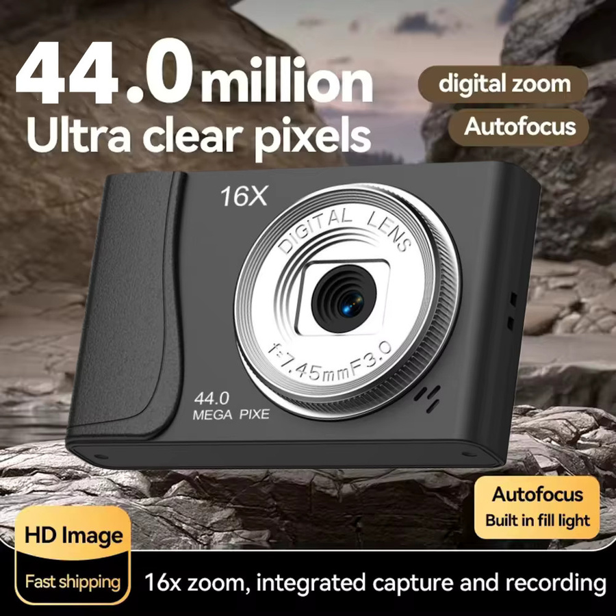 4K-Digitalkamera mit 24 Megapixeln und 16-fachem Zoom, kompakter Camcorder mit Autofokus für Kinder, Anfänger und Erwachsene in Blau oder Schwarz - Bild 3