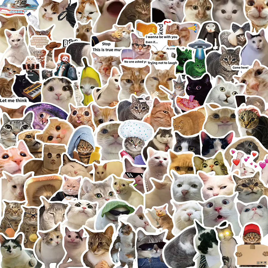 Rspctou Katzen-Cartoon-Meme-Aufkleber, Kawaii Tier-Graffiti-Sticker, multicolour - Bild 2