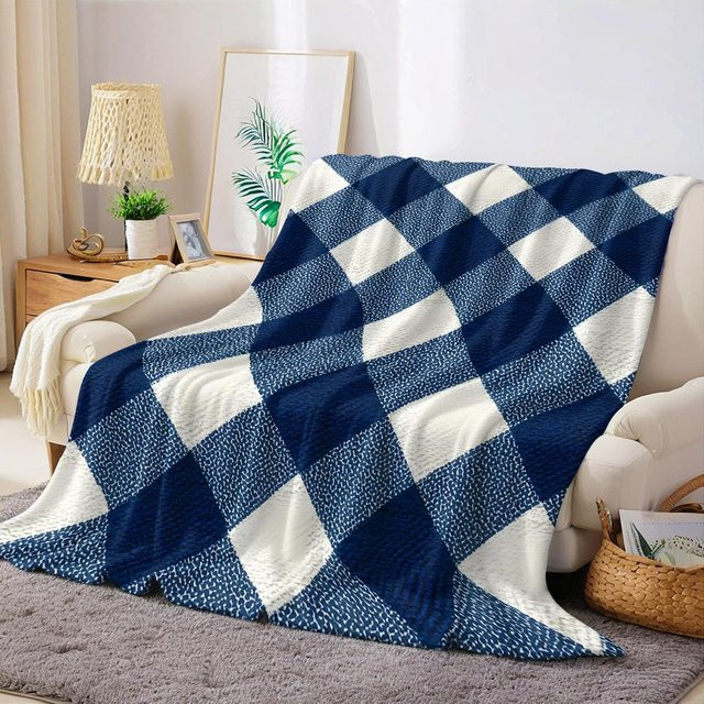 JMG Household Supplies Flanelldecke Marineblau Kariert, Weich und Warm, B/B: 150 x 200 cm - Bild 1