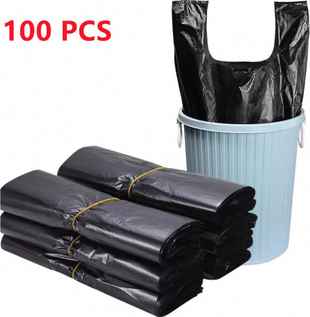 100 Stück schwarze Plastiktüten, verdickte Einkaufstüten für Takeaway, Küche und Müllaufbewahrung - Bild 1