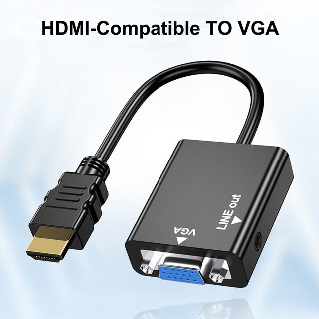 IPUMYNO HDMI auf VGA Adapter mit 3,5mm Audio-Anschluss in Schwarz für Full HD 1080P Videoübertragung - Bild 1