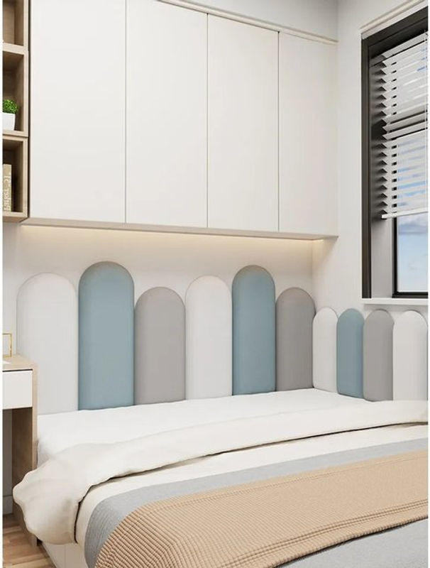 Moderne Wandpaneele für das Schlafzimmer in Holzoptik als Bettkopfteil-Dekoration, Beige und Mehrfarbig, B/H: 20 x 50 cm - Bild 1