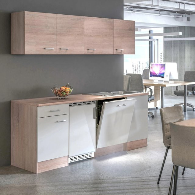 Flex-Well Classic Büroküche Florida, Farbe Weiß-Sonoma Eiche, Breite: 210 cm, Tiefe: 60 cm, Höhe: 85 cm - Bild 1