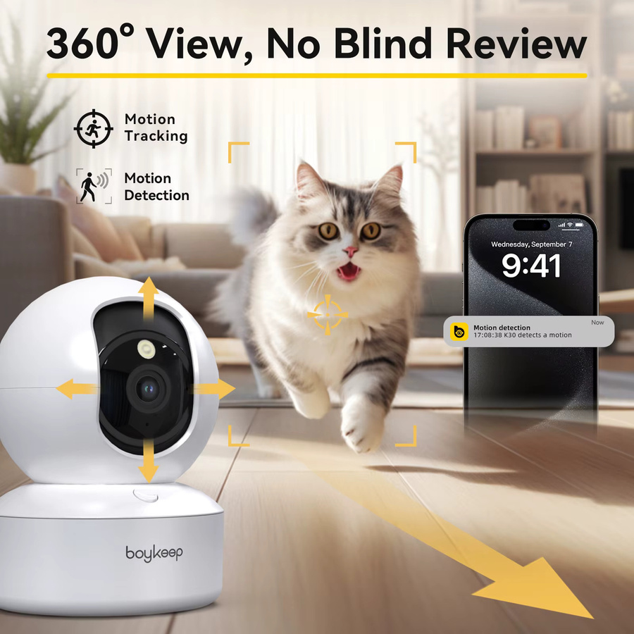 BoyKeep 3MP WLAN Innen-Sicherheitskamera mit 5G/2,4GHz Dualband, intelligente Babyüberwachungskamera mit automatischer Verfolgung in Weiß - Bild 4
