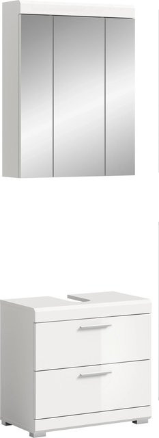 Xonox Badkombination 2-teilig aus MDF in Weiß Hochglanz mit Unterschrank und Spiegelschrank, B/H/T: 60 x 191 x 34 cm - Bild 1