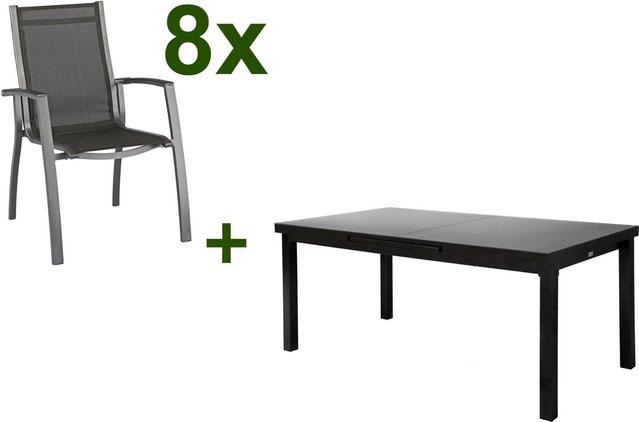 Kettler Altura Garten-Essgruppe in Anthrazit mit ausziehbarem Tisch und 8 Stapelsesseln aus Alu und Textilene, Tisch B: 180 bis 240 cm, T: 100 cm, H: 76 cm - Bild 1