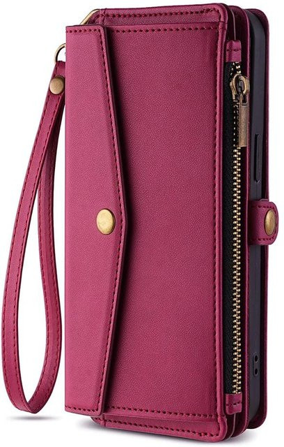 Multifunktionale Flip Cover Geldbörse Handyhülle aus PU-Leder für Samsung Galaxy S26 S25 S24 S23 S22 S21 FE Plus Ultra Edge 5G in Schwarz, Pink oder Beige - Bild 1