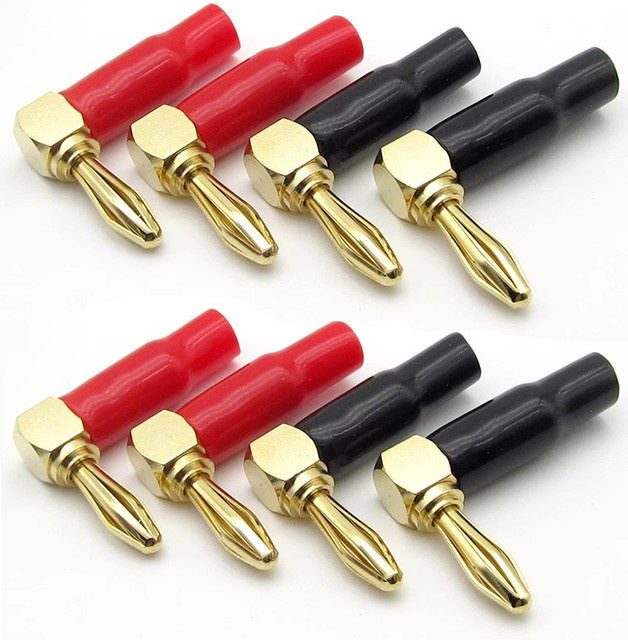 4/8er Set L-förmige Bananenstecker 4mm mit weicher Kunststoffhülle 90 Grad Winkel Stecker in Rot und Schwarz für Audio Video Lautsprecher - Bild 1