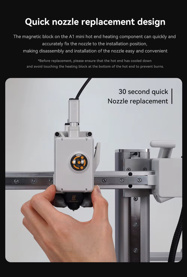 Bambu Lab Hotend Kit für A1 und A1 Mini mit gehärteter Stahl Düse in 0,2/0,4/0,6/0,8 mm für schnelles Drucken - Bild 2