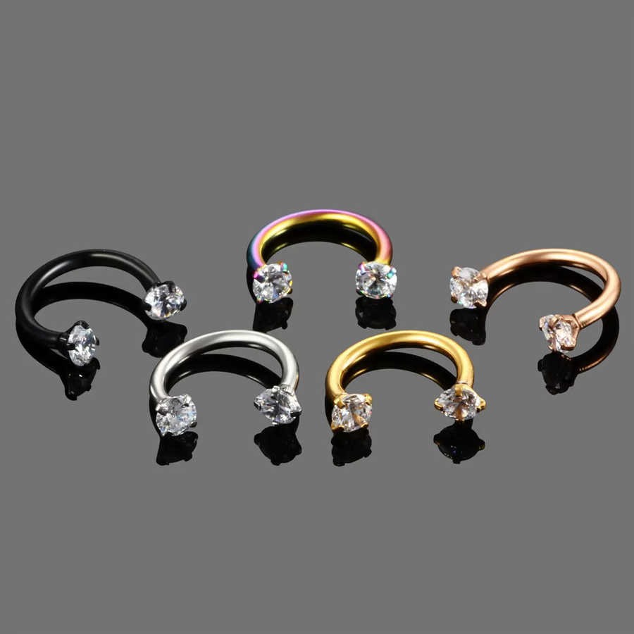 WTX Hufeisen Ring Piercing, Edelstahl, Zirkonia, Silber, Damen - Bild 3