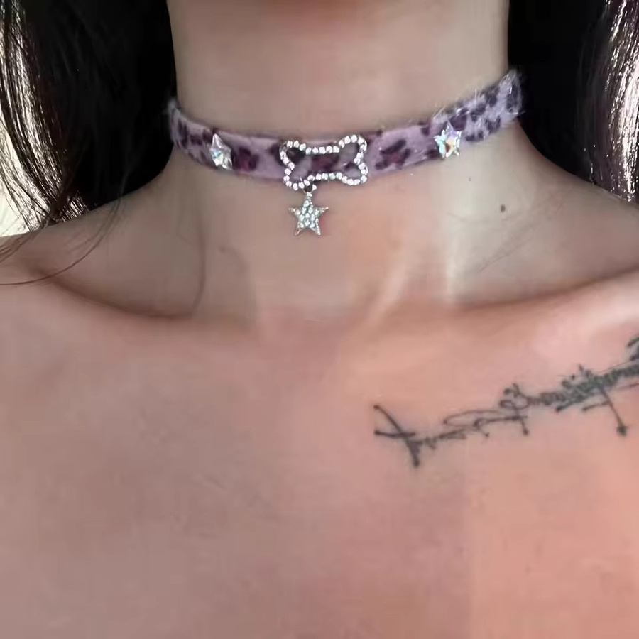 imixlot Halskette Choker, Leopard Knochen, Stern Anhänger, Schwarz, Damen - Bild 2