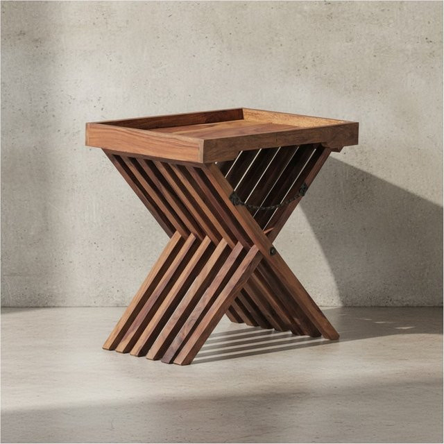 KADIMA DESIGN Klapptisch aus massivem Sheesham-Holz in Braun mit abnehmbarem Tablett, B/T: 60 x 57 cm - Bild 1