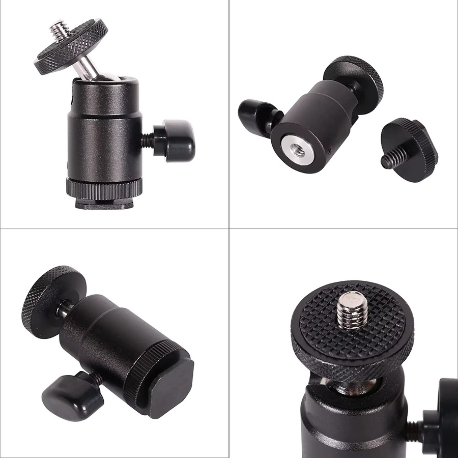 Lousxy Mini-Kugelkopf-Blitzschuh-Halterung mit 1/4 Zoll Adapter für Canon Nikon DSLR und Video-Kameras in Schwarz - Bild 3