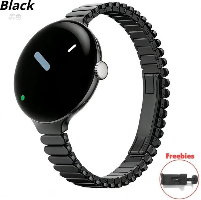 Uhrenarmband Edelstahl, Ovales Gliederarmband, Schwarz, Unisex - Bild 1