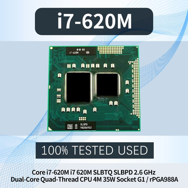 Intel Core i7-620M Prozessor, 2,6 GHz Dual-Core Quad-Thread CPU, 4M Cache, 35W, Sockel G1 / rPGA988A - Bild 1