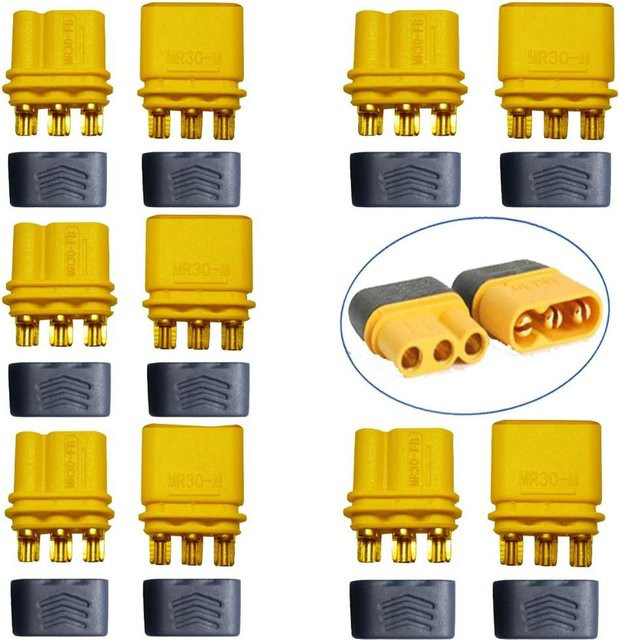 Amass MR30 3-Pin Locking Stecker Set Männlich und Weiblich Gelb für DC Motoren und RC Drohnen 10 Stück - Bild 1