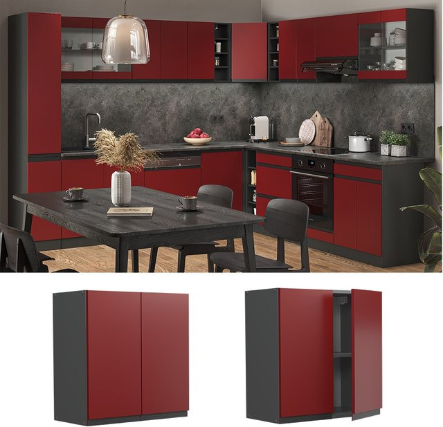 Vicco Hängeschrank R-Line J-Shape Küchenschrank modern Anthrazit Rot B: 60 cm, H: 31 cm, T: 12,79 cm - Bild 1