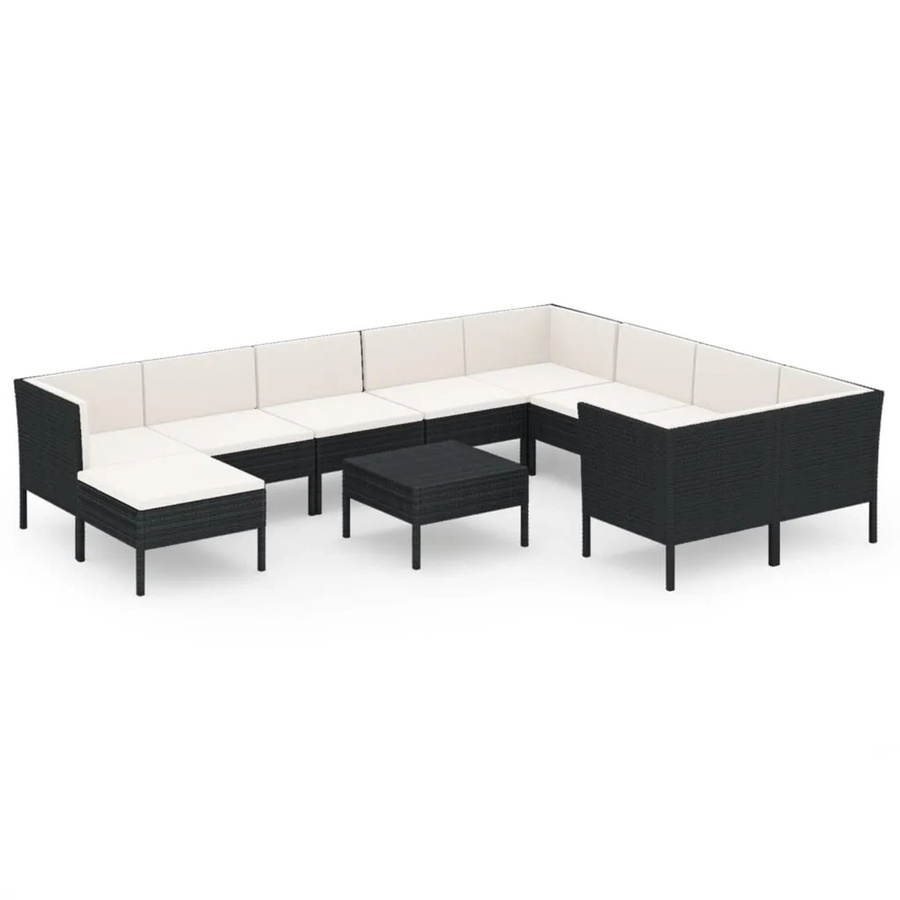 vidaXL 11-tlg. Garten-Lounge-Set in U-Form aus Poly Rattan und pulverbeschichtetem Stahl mit Auflagen in Schwarz - Bild 2
