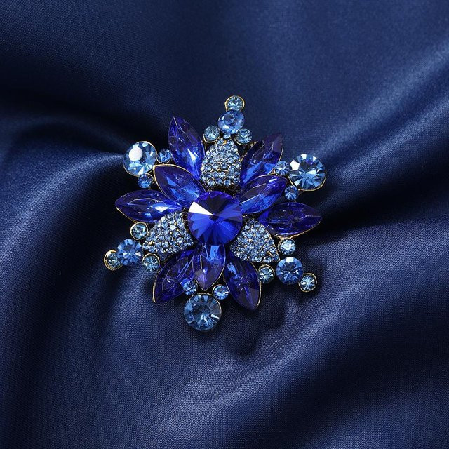 YIRAN Brosche, Schneeflocke, Glas Kristall, Strass, blau, Damen - Bild 1