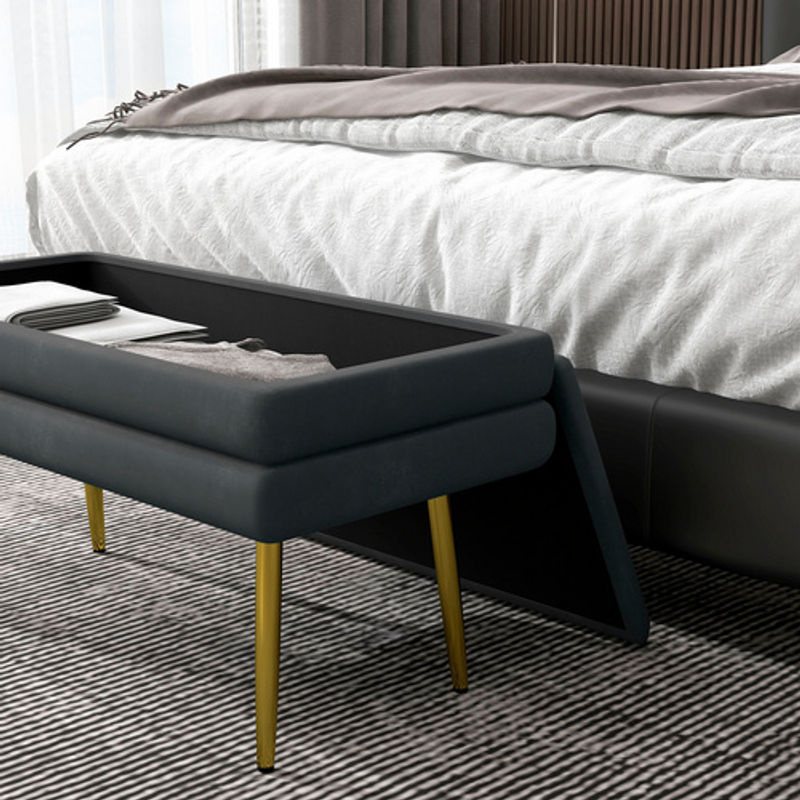 HOMCOM Sitzbank mit Stauraum in Samtoptik und Stahlbeinen, Grau, B: 79,5 cm, T: 37,5 cm, H: 43 cm - Bild 5