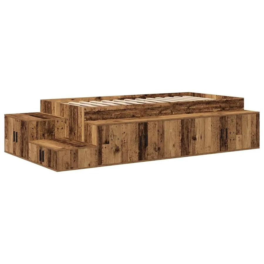vidaXL Stauraumbett aus Holzwerkstoff in Altholz-Optik, Farbe Braun, B/T/H: 80 x 200 x 127 cm - Bild 2