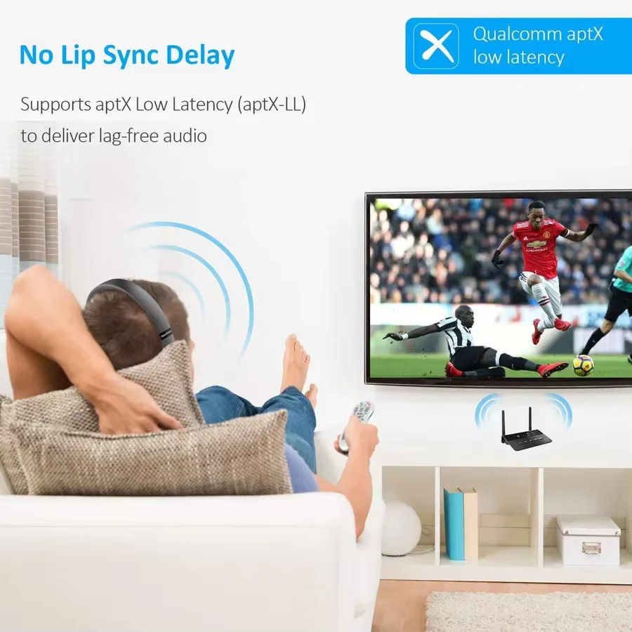 VIKEFON Bluetooth 5.0 Sender und Empfänger mit AptX HD Low Latency, Wireless Audio Adapter für PC, TV und Kopfhörer, Schwarz, 3,5mm AUX und RCA Anschluss - Bild 3