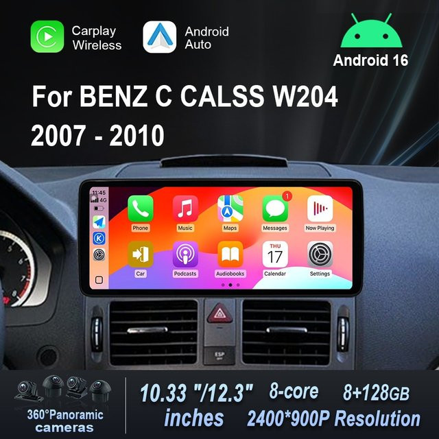 LIARO-NAVI Android 16 Autoradio für Mercedes BENZ C-KLASSE W204 (2007 - 2010) mit kabellosem CarPlay, Touchscreen, 4G und WLAN in Schwarz - Bild 1