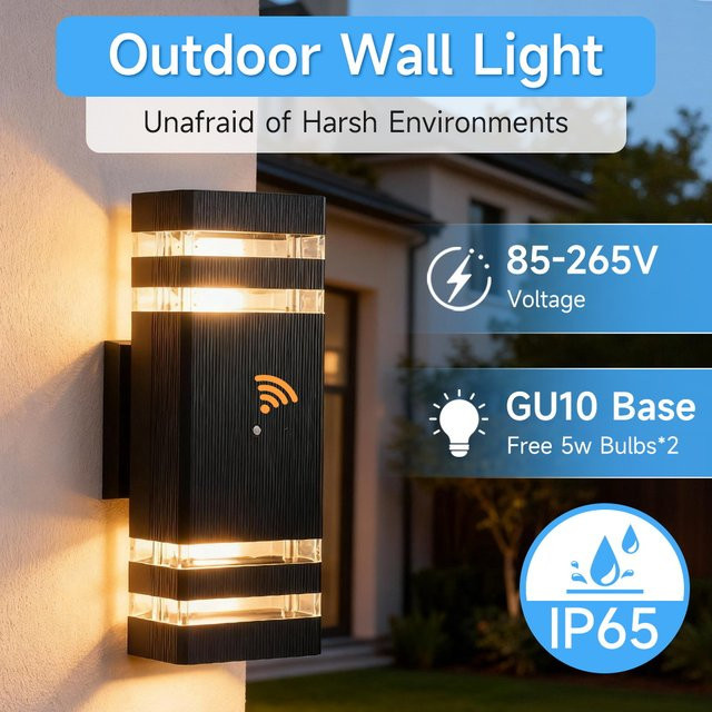 CHENBEN LED-Wandleuchte mit Bewegungssensor, GU10 Außenlampe in Schwarz, Wasserdicht IP65 für Garten und Balkon - Bild 1
