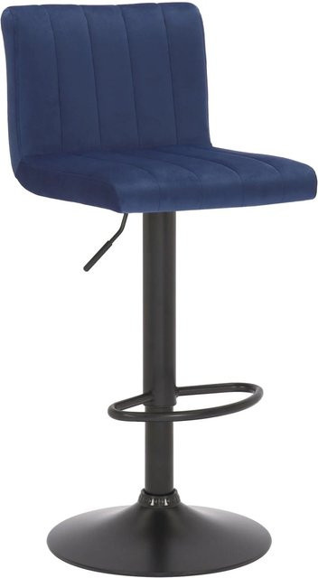 DELUKE Barhocker NUBEL Barstuhl aus Samt in Blau, höhenverstellbar, drehbar mit Lehne und Stepp-Muster, B/T/H: 41 x 49 x 87 cm - Bild 1