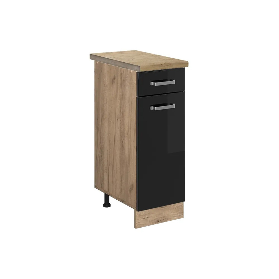 Vicco Küchenunterschrank R-Line in Schwarz Hochglanz und Goldkraft Eiche mit Scharniertüren, B/T/H: 30,0 x 60,0 x 81,6 cm - Bild 2