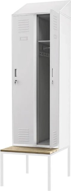 DELUKE Umkleideschrank Spind mit Sitzbank KACPER 2 Abteile aus Stahl Grau, H x B x T: 229,5 x 60 x 85 cm - Bild 1