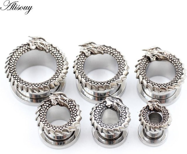Alisouy Ohrtunnel Drachenschuppen, Edelstahl, Silber, 6mm, Damen - Bild 1