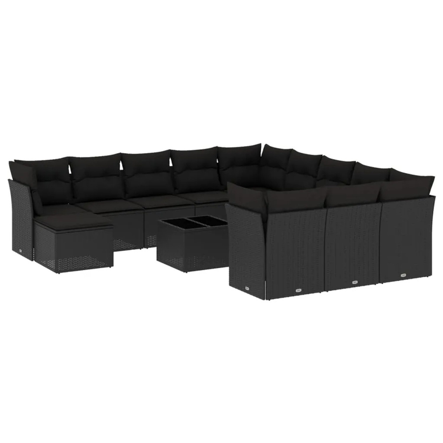 vidaXL 13-tlg. Garten-Sofagarnitur in L-Form aus Polyrattan mit Kissen in Schwarz - Bild 2