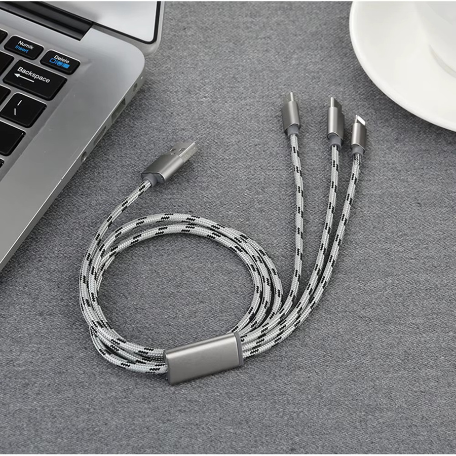 Koovesy 3-in-1 USB-Ladekabel mit Micro-USB und USB-C für iPhone und Samsung, Grau, Länge: 1 m - Bild 5